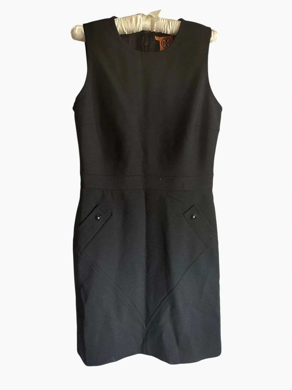 Tory Burch Black Wool Blend Sleeveless Sheath Dress | Size 10 | Pockets - Picture 1 of 11
